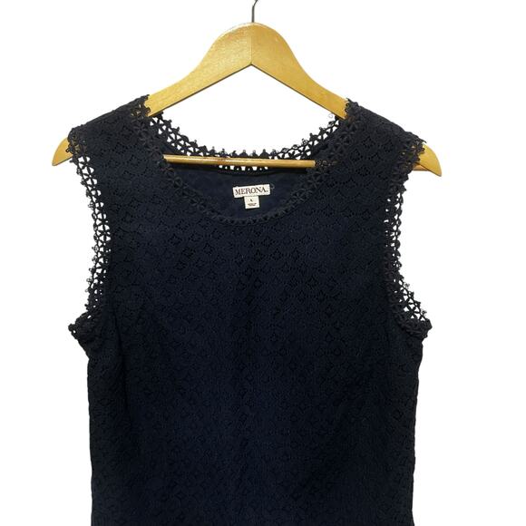 Merona Womens Navy Lace Top L Lined Crochet Overlay Cottagecore Boho Cowgirl - Picture 4 of 10